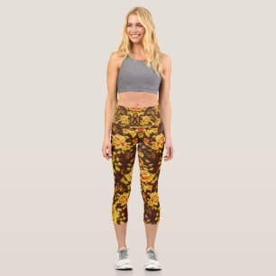 Schöne vintage-gelbe Blumen Capri Leggings