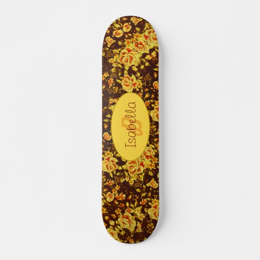 Schöne Vintage gelbe Blumen Monogram Skateboard (Vorne)