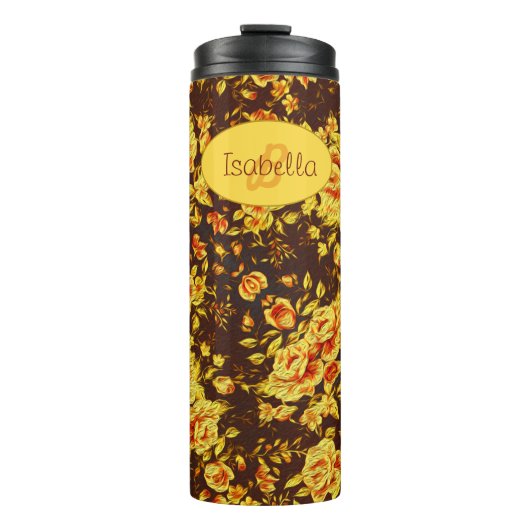 Schöne Vintage gelbe Blumen Monogram Thermosbecher (Vorderseite)