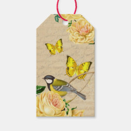 Schöne Vintage Geschenketiketten mit Vogel und Ros Geschenkanhänger