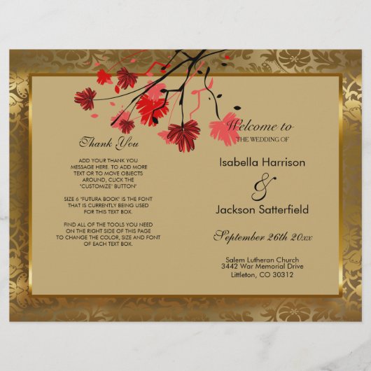 Schöne Vintage-Gold-Damaskus-Hochzeitsprogramm (Vorderseite)