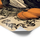 Schöne Vintage Halloween-Hexe mit Schwarzer Katze Poster (Ecke)