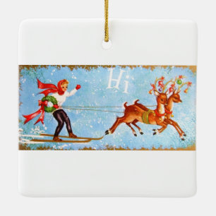 Schöne Vintage Jugendherberge Rentier & Girl Keramikornament