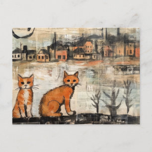 Schöne Vintage-Katzen am See Postkarte