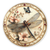 Schöne Vintage Libelle Rosa Blume Schmetterling Keramikknauf (Vorderseite)