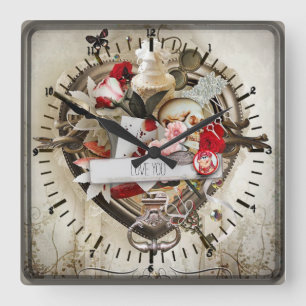 Schöne Vintage Liebe Quadratische Wanduhr