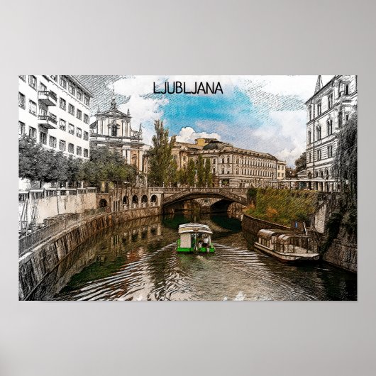 Schöne Vintage Ljubljana Slowenien Panorama Aussic Poster (Vorne)