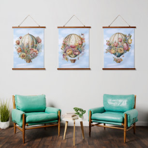 Schöne Vintage Luftballons und Blume Wandteppich Mit Holzrahmen