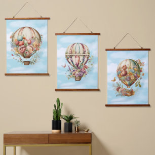 Schöne Vintage Luftballons und Blume Wandteppich Mit Holzrahmen