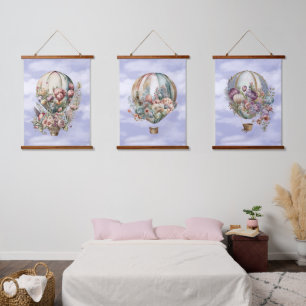 Schöne Vintage Luftballons und Blume Wandteppich Mit Holzrahmen