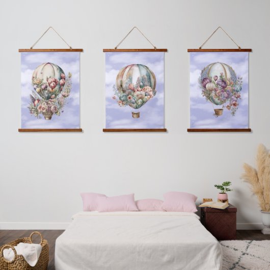 Schöne Vintage Luftballons und Blume Wandteppich Mit Holzrahmen (Schlafzimmer)