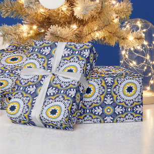 💙💛Schöne vintage-mediterrane Azulejos Geschenkpapier