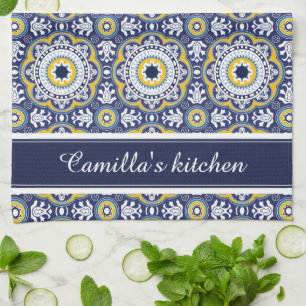 💙💛Schöne vintage-mediterrane Azulejos Geschirrtuch