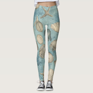 Schöne Vintage-Meeresschnecken in Blau Leggings
