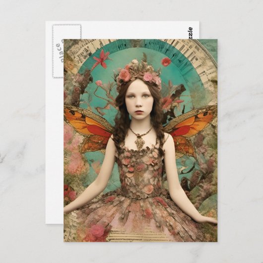 Schöne, Vintage Mixed Media Collage Postkarte (Vorne/Hinten)