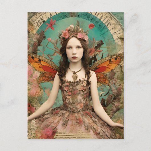 Schöne, Vintage Mixed Media Collage Postkarte (Vorderseite)