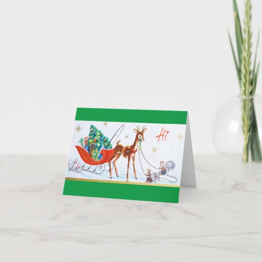 Schöne Vintage Mod Rentier Feiertagskarte (Vorderseite)