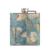 Schöne Vintage Muscheln in Blau Flachmann (Rückseite)