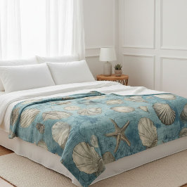 Schöne Vintage Muscheln in Blau Fleecedecke