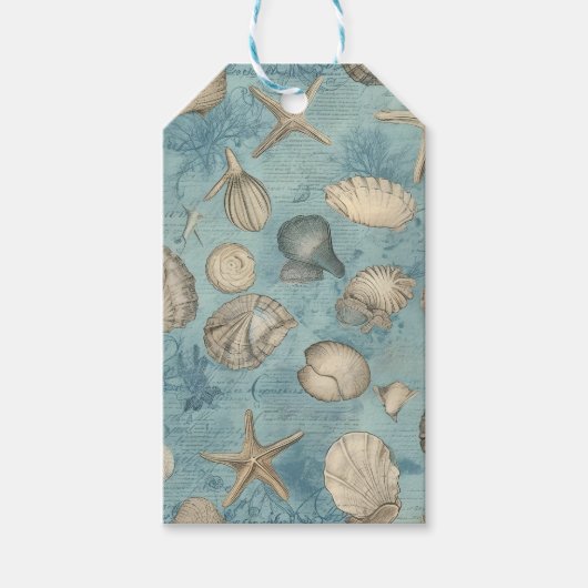 Schöne Vintage Muscheln in Blau Geschenkanhänger (Vorderseite)