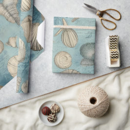 Schöne Vintage Muscheln in Blau Geschenkpapier