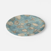 Schöne Vintage Muscheln in Blau Pappteller (Schrägansicht)