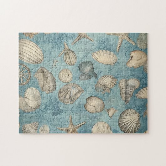 Schöne Vintage Muscheln in Blau Puzzle (Horizontal)