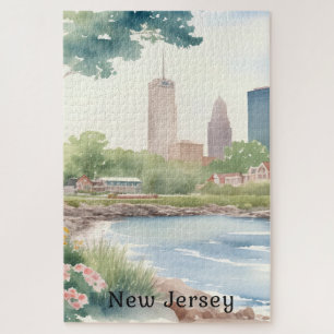 Schöne Vintage New Jersey Aquarell-Kunst Puzzle