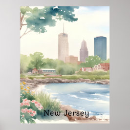 Schöne Vintage New Jersey Wasserfarben Kunst, Dich Poster