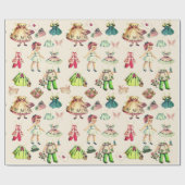 Schöne Vintage Papierpuppe und Möbel Geschenkpapier (Flach)
