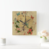 Schöne Vintage Postkarten Collage Eiffelturm Quadratische Wanduhr (Zuhause)