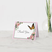 Schöne Vintage Rosa Botanische Rose Dankeskarte (Vorderseite)