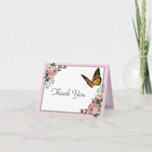 Schöne Vintage Rosa Botanische Rose Dankeskarte