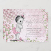 Schöne Vintage Rosa Kinderdusche Einladung (Vorne/Hinten)