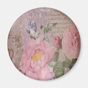 Schöne Vintage rosa und blaue Rose und Blume Magnet