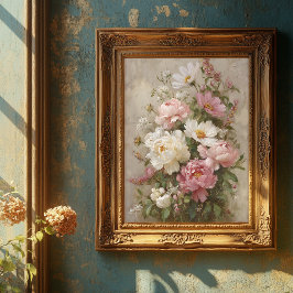 Schöne Vintage-Rosa- und weiße Pfingstrosenstrauß- Poster