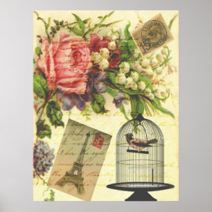 Schöne, Vintage Rose Blume Eiffelturm Poster