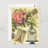 Schöne, Vintage Rose Blume Eiffelturm Postkarte (Vorne/Hinten)
