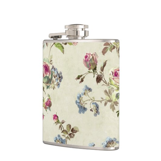 Schöne Vintage Rose Blumenmuster shabbychisch Flachmann (Links)