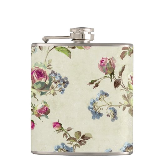 Schöne Vintage Rose Blumenmuster shabbychisch Flachmann (Vorderseite)