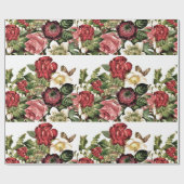 Schöne Vintage Rose / Dunkelrot und Elfenbeinküste Geschenkpapier (Flach)