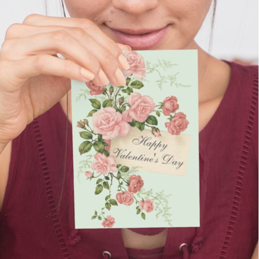 Schöne Vintage Rose Glücklicher Valentinstag Postkarte