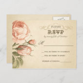 schöne Vintage Rose Hochzeit rsvp Postkarten (Vorne/Hinten)