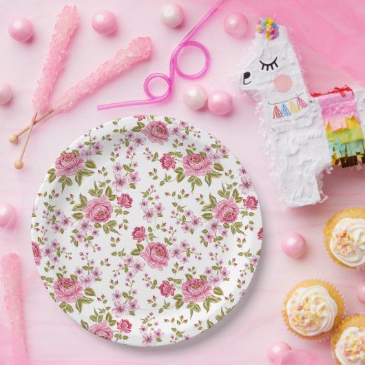 Schöne, Vintage Rose Pappteller (Party)