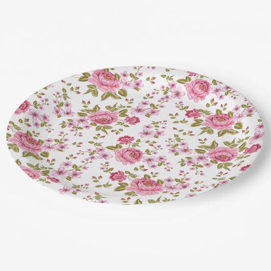 Schöne, Vintage Rose Pappteller (Schrägansicht)