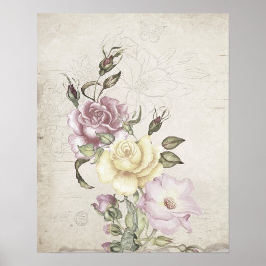 Schöne Vintage Rose Poster (Vorne)