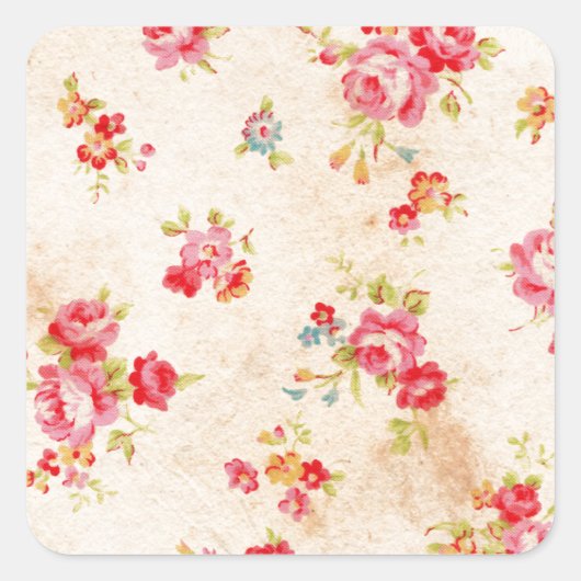 Schöne Vintage Rose und andere Blume Quadratischer Aufkleber (Vorderseite)