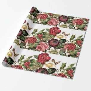 Schöne Vintage-Rosen / Dunkelrot und Elfenbein Geschenkpapier