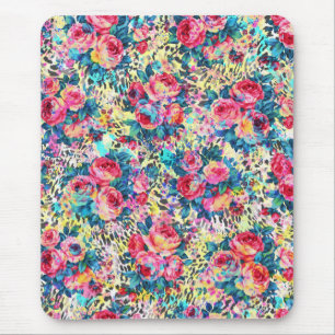 Schöne Vintage-Rosen florale Aquarelle Leopard Mousepad