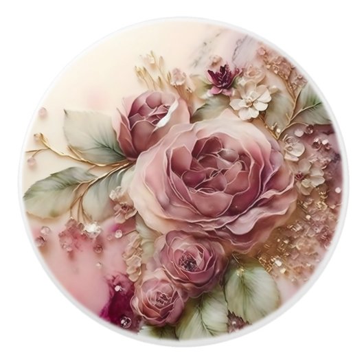 Schöne Vintage Rosen Keramikknauf (Vorderseite)